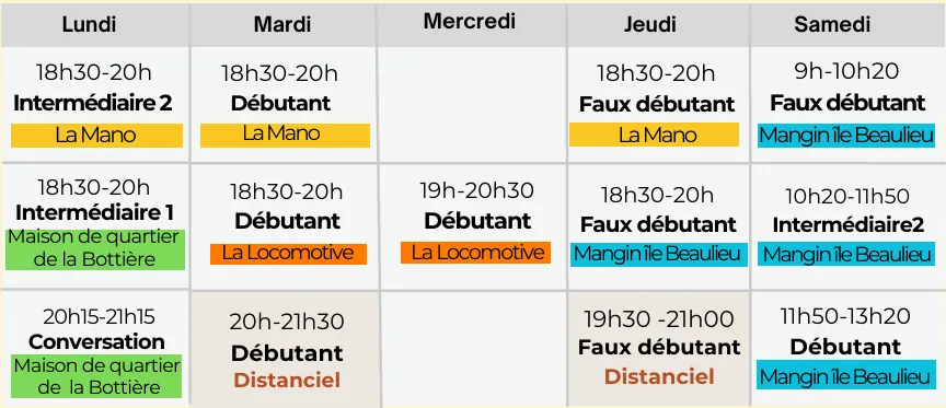 planning 2026 2027 cours de coréen à nantes